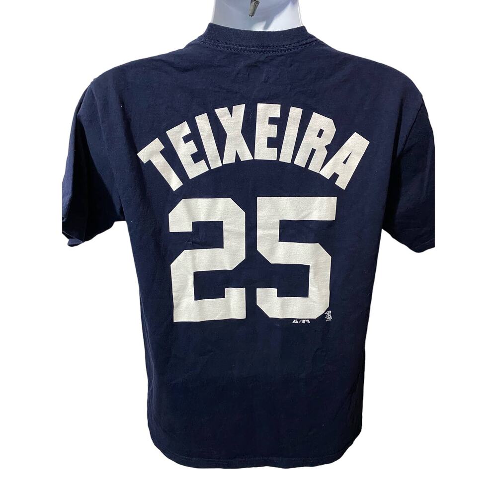 Mens Majestic New York Yankees Mark Teixeira #25 MLB Navy T-Shirt Medium